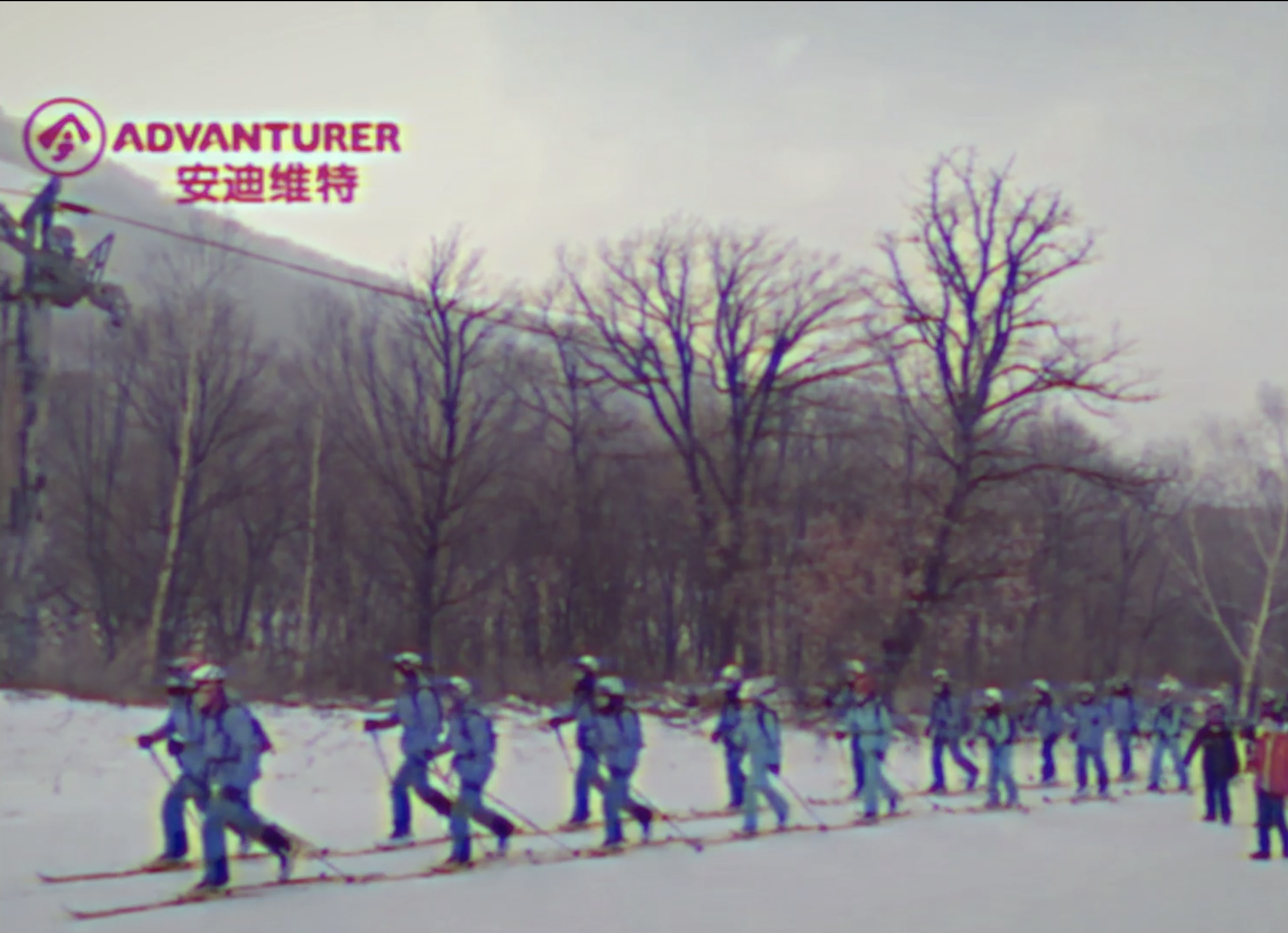 large group of people skimo outdoors in snow